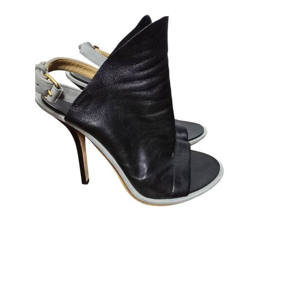 Balenciaga Glove Black Leather Cut Out Peep Toe Stiletto High Heels - Picture 2 of 16